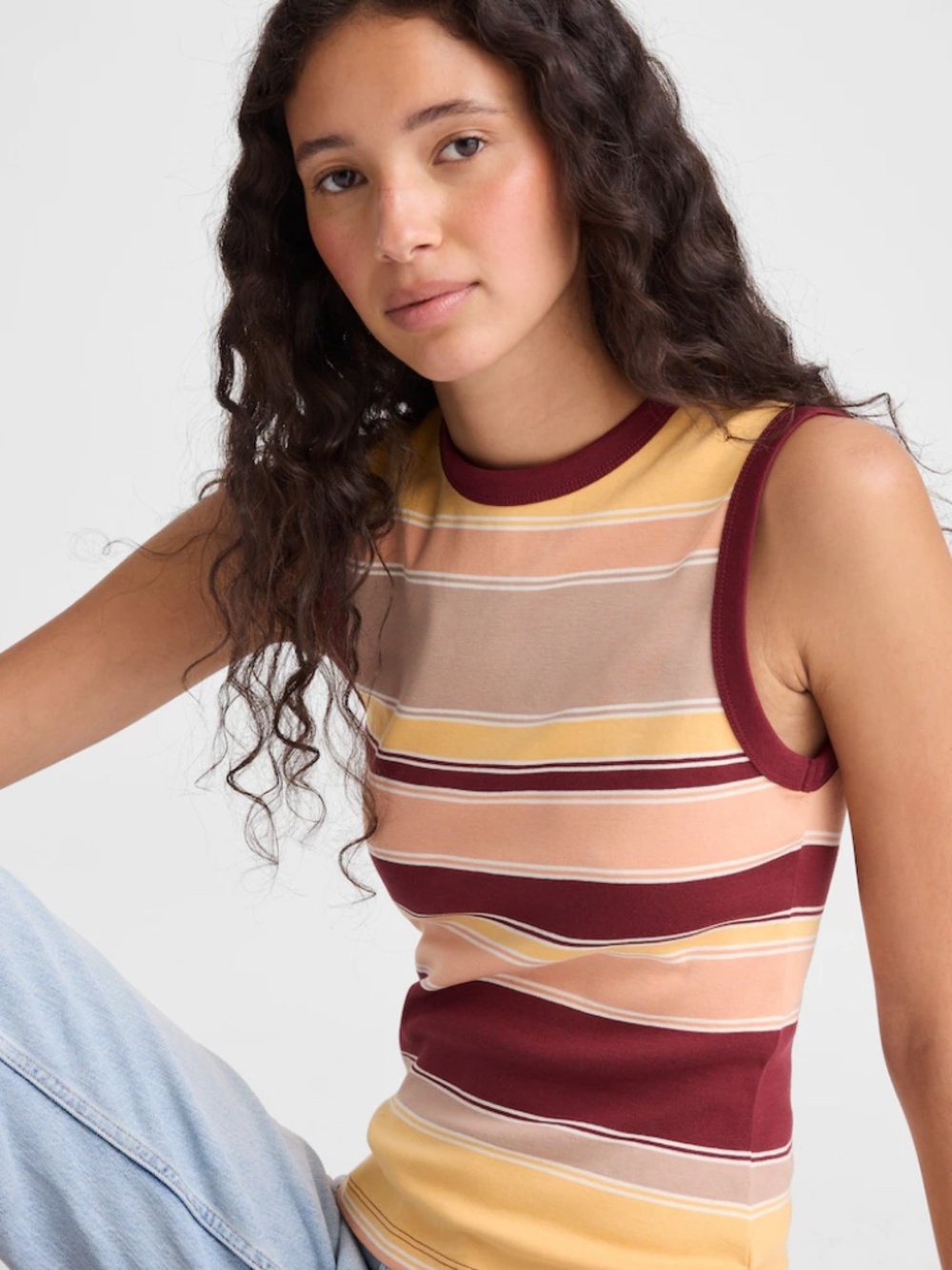The '90s Shell Tank in Compact Cotton in Mango